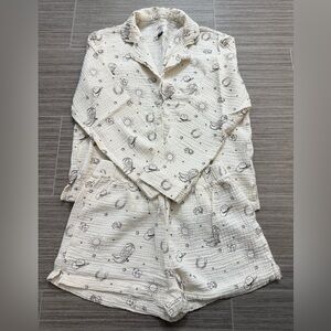 American Eagle - Cream Pajama Set with Brown Print